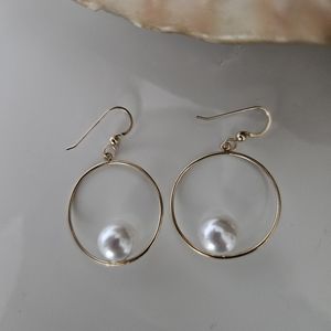 14k gold-filled dangle hoop pearl earrings